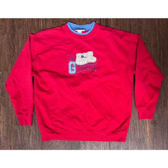 Grandmacore Red Crewneck Teddy Sweatshirt - Picture 1 of 4